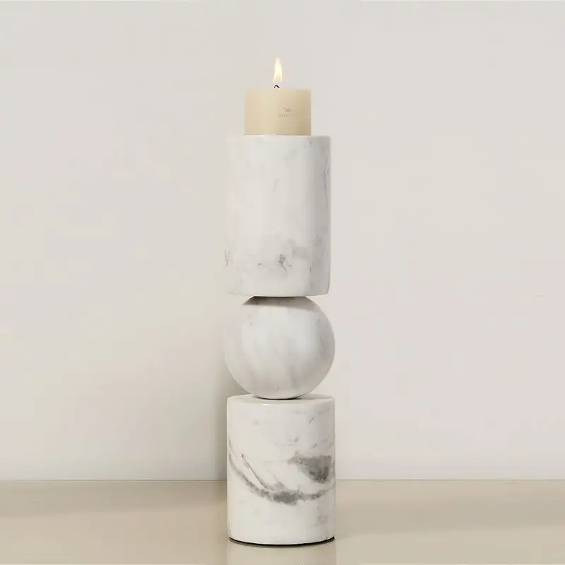 European Style White Stone Cylindrical Marble Candlestick Table Home Decorative Candle Holder