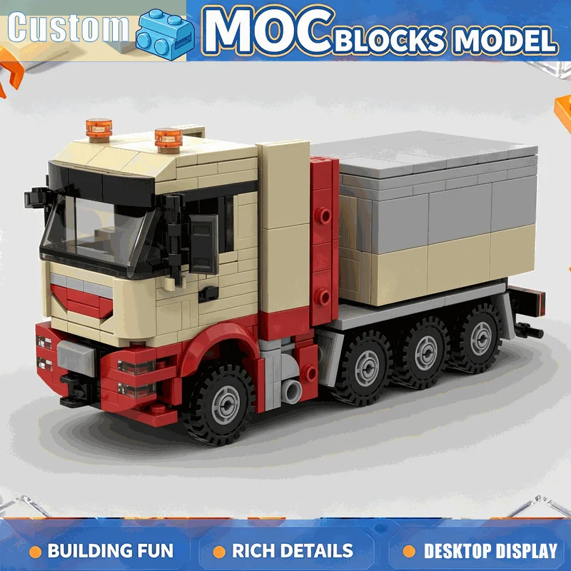 645PCS Heavy Duty Cargo Truck Building Blocks Set Beige Red Transport Vehicle Model DIY Assembly Education Toy Combination Gift