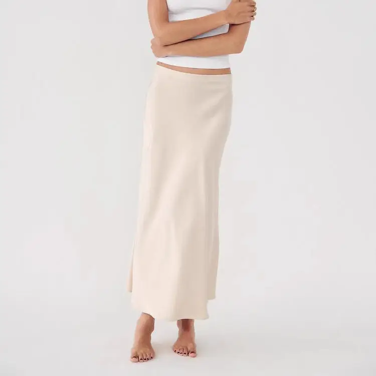 Spring New Style A-Line High Waist Midi Skirt Satin Texture Office Commute OL Style Polyester Fiber Iron-Free Processing