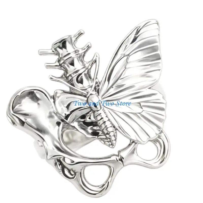 HX6F Unique Butterfly Open Band Ring Fashion Accessory Alloy Texture for Fashion Girl
