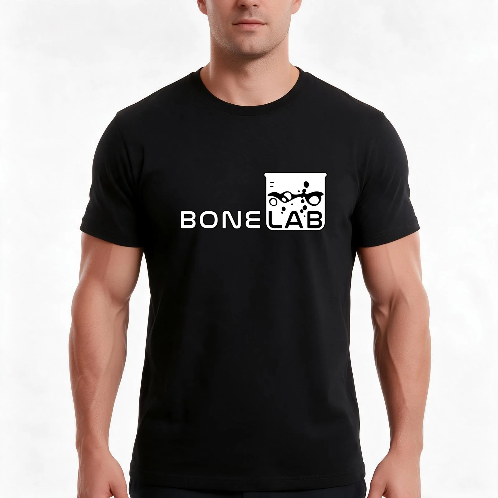 BONELAB with border T-Shirt, Summer Casual Cotton Tee, Oversized Streetwear Tops, Vintage Graphic Print, Loose Fit Short Sleeve