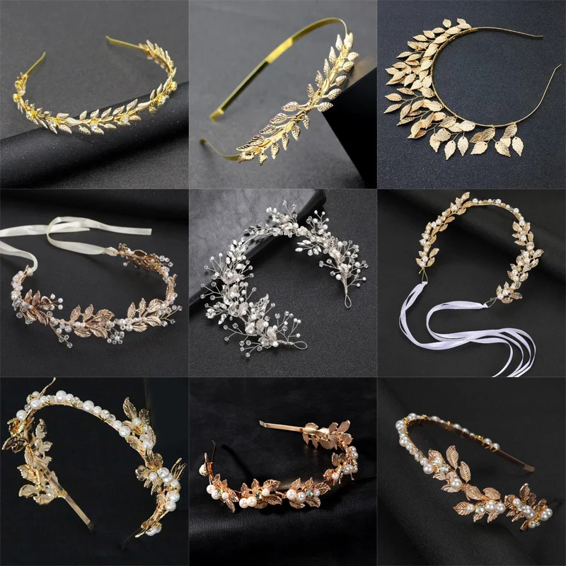 

Greek Gold Color Leaf Headbands Bride Wedding Hair Accessories For Women Roman Diadem Crown Tiaras Headpiece Headdress Jewelry