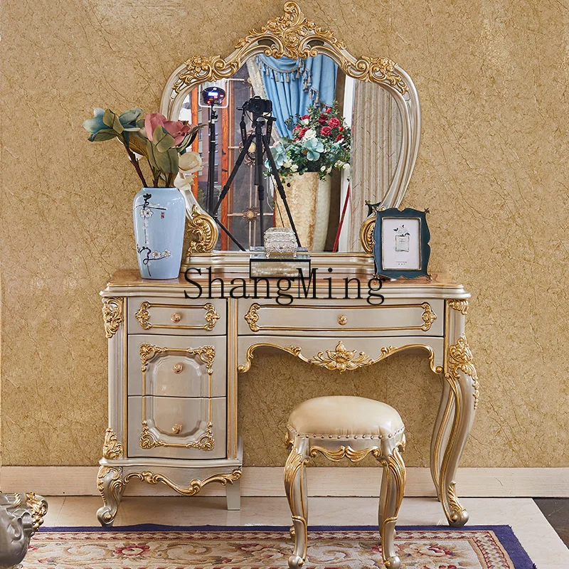 

CL Dressing Table Bedroom Luxury Oak Carved Solid Wood Master Bedroom High-end Princess Makeup Table Dressing Table Set