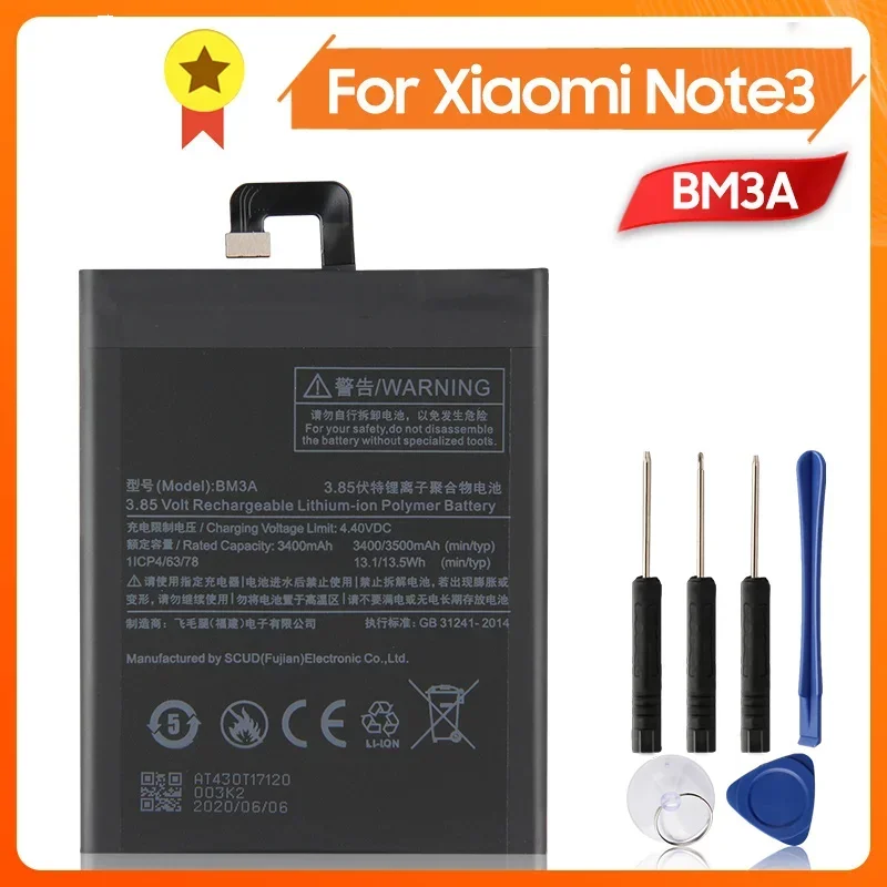 Replacement Battery BM3A For Xiaomi Note3 Note 3 New Phone Battery Batteries 3400mAh With Tool