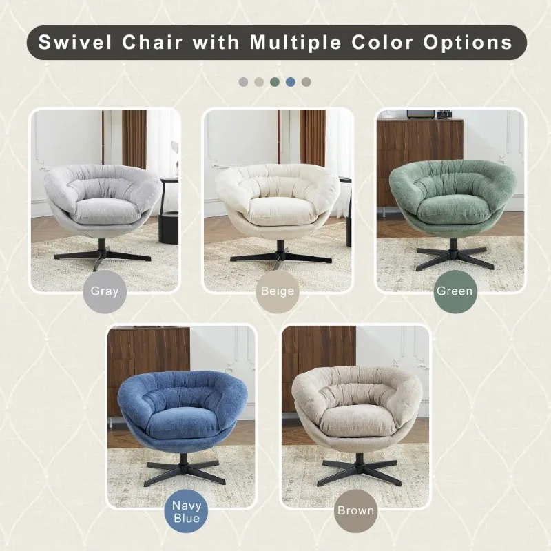 Modern Sofas Chair 360° Swivel Accent Chair with Removable Cushion Round Office Sofa Chair Metal Base Cotton Living Room Office