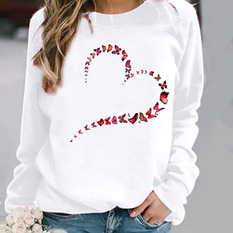 

Pullovers Womens Butterfly Love Heart Cute Clothing Ladies Spring Autumn Winter Hoodies Woman Female O-neck Casual Sweatshirts