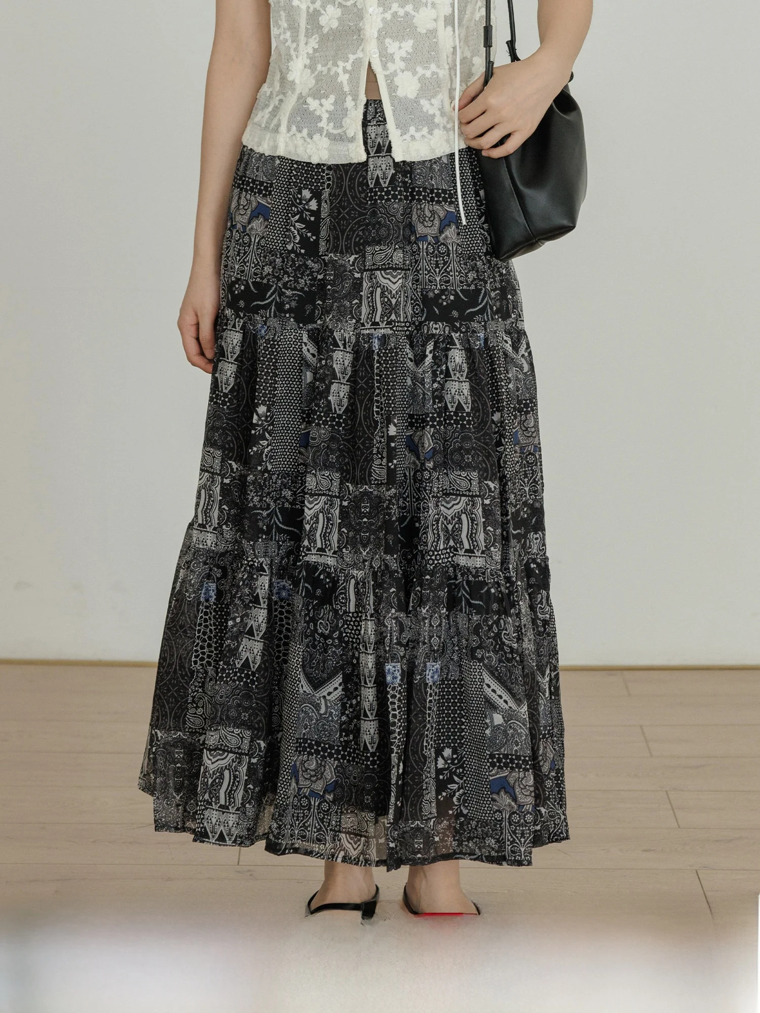 

Retro Print Lazy A-Line Skirt Women's Summer 2025 New Design Sensation Old Money Sle High Waist Long Skirt Casual Wear