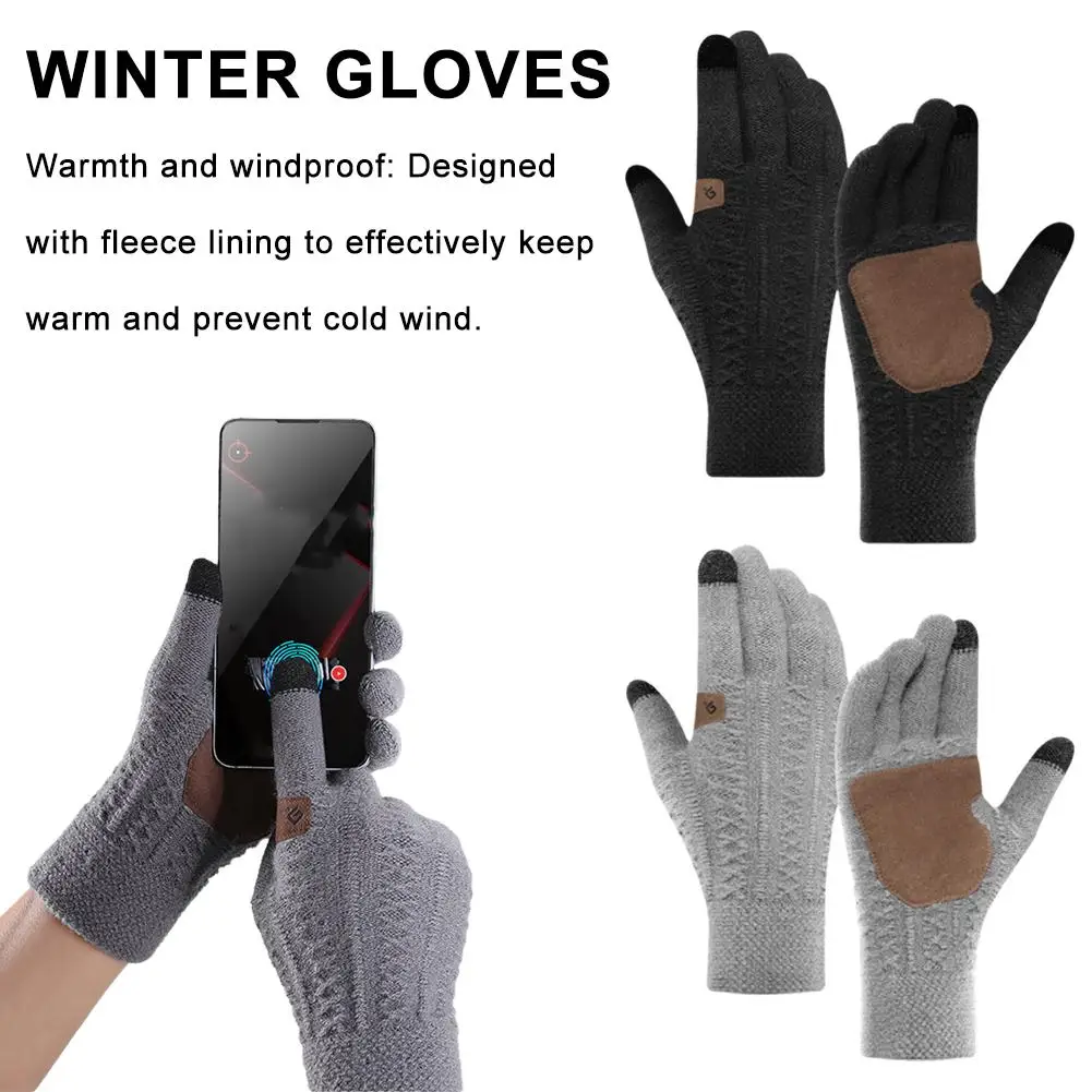 1Pair Winter Velvet Warm Windproof Riding Gloves Touchscreen Anti Slip Knitted Gloves Multi-functional Outdoor Activities Gloves