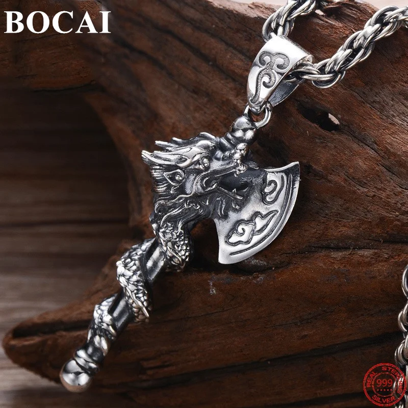 

BOCAI S999 Sterling Silver Pendants for Men Women New Fashion Circling Loong Axe Argentum Amulet Jewelry Free Shipping