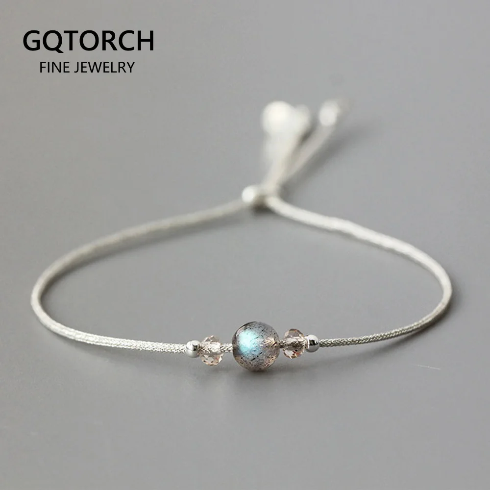 Bracciale fatto a mano in pietra di luna, corda sottile con perline in argento sterling 925 di cristallo naturale, braccialetti personalizzati per