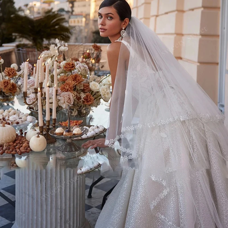 Anmutiges Hochzeitskleid aus Organza mit Stickerei, quadratischem Kragen, Ballkleid, ärmellos, rückenfrei, individuelle Braut, Vestido De Novia