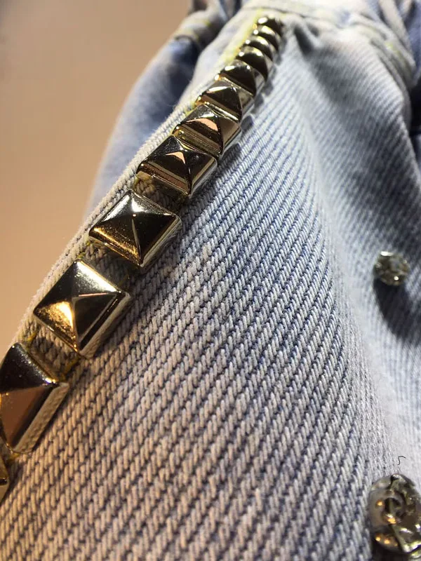 2025 Summer New Shorts Heavy Industry Rivets with Diamonds Elastic Waist High Waist Thin Wide Leg Denim Shorts Women's Pants