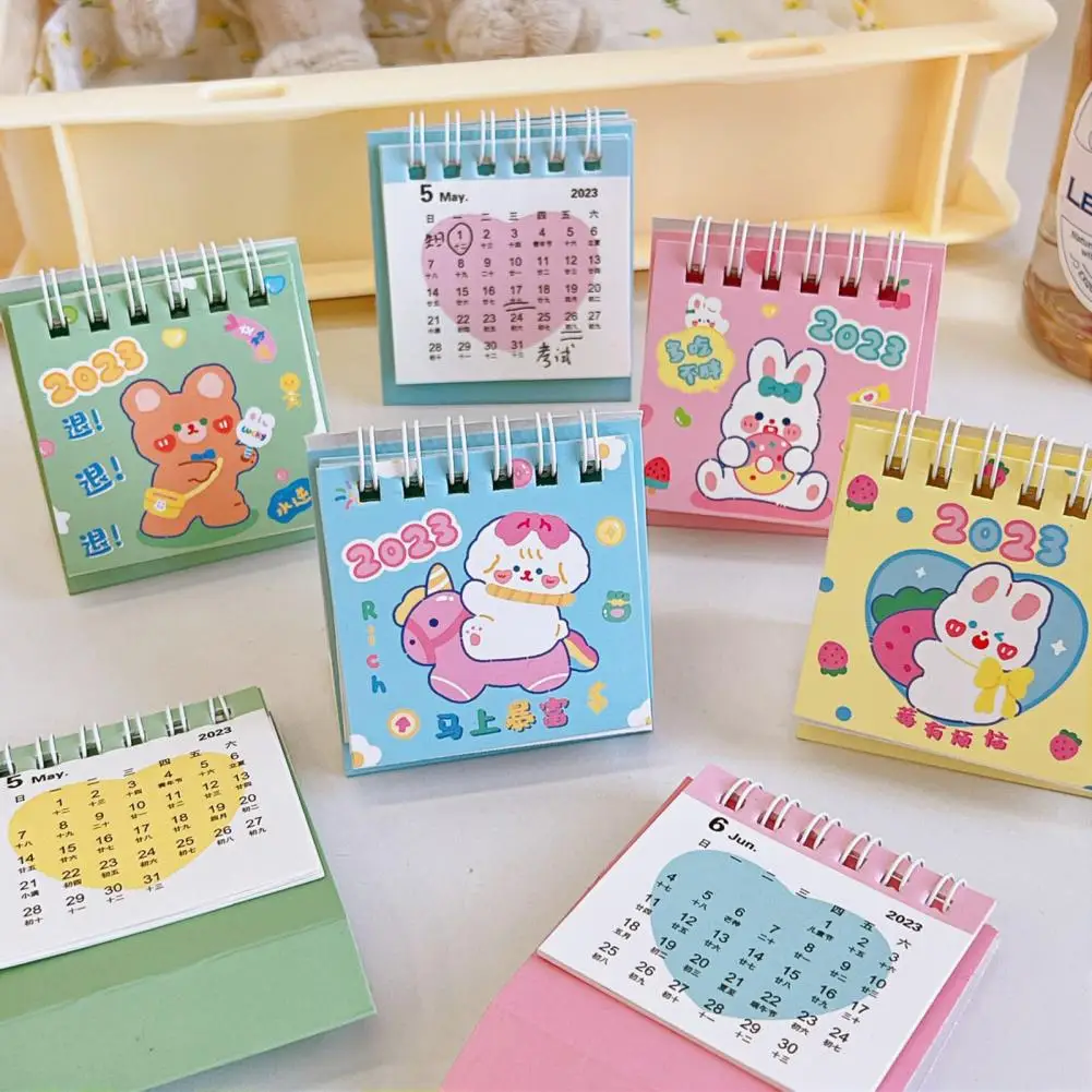 Tamanho compacto atraente registro data urso coelho dos desenhos animados em pé flip calendário mensal calendário ornamento para o quarto