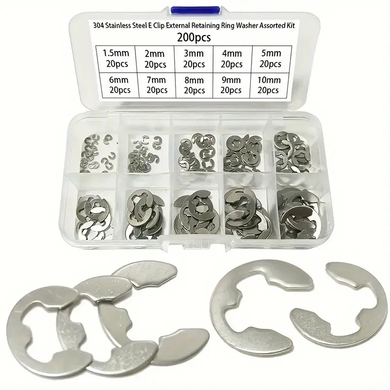 200pcsBoxed retaining ring304Stainless SteeleCirclip for shaft with open end for shaft pin1.5-10mm