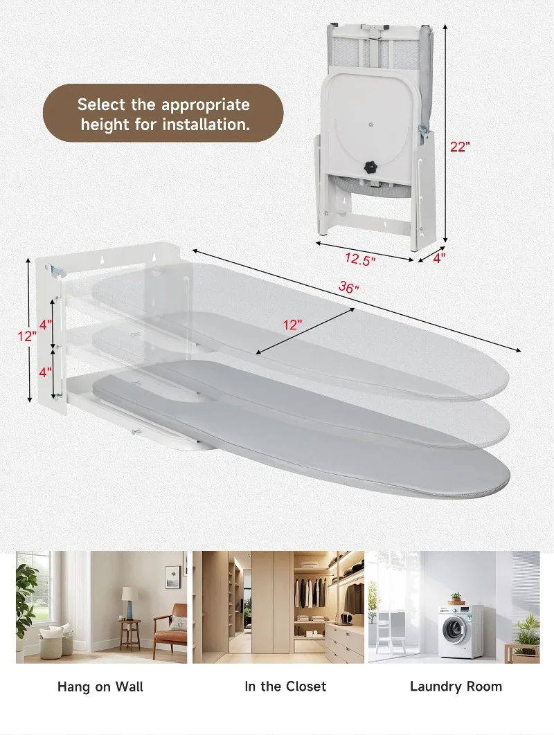 Factory direct sale 180° Rotating Folding Ironing Board Height Adjustable Heat-Resistant Cover Space Saving
