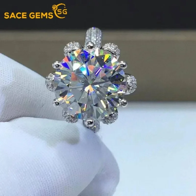 

SACE GEMS GRA Certified 5ct D Color Moissanite Ring for Women 925 Sterling Silver Ring Wedding Engagement Party Fine Jewelry