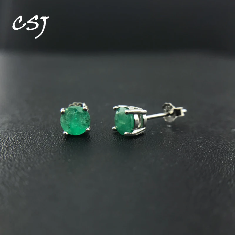 CSJ 100% naturalny szmaragd stadniny kolczyki 925 srebro Fine Jewelry kamień 4/5mm dla kobiet urodziny prezent na boże narodzenie