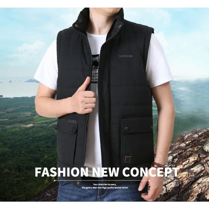 Coats Work Vest Multi Pocket Mountaineering Hunting Embroidered Casual Man Large Size Men's Camping Sleeveless Jacket Denim Golf