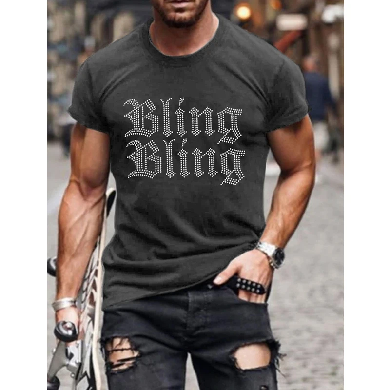 Fashion Men's Clothing Oversized Tee y2k Bling Rhinestone Designer Short Sleeve Tops Comfort Casual Street T-Shirt High Quality