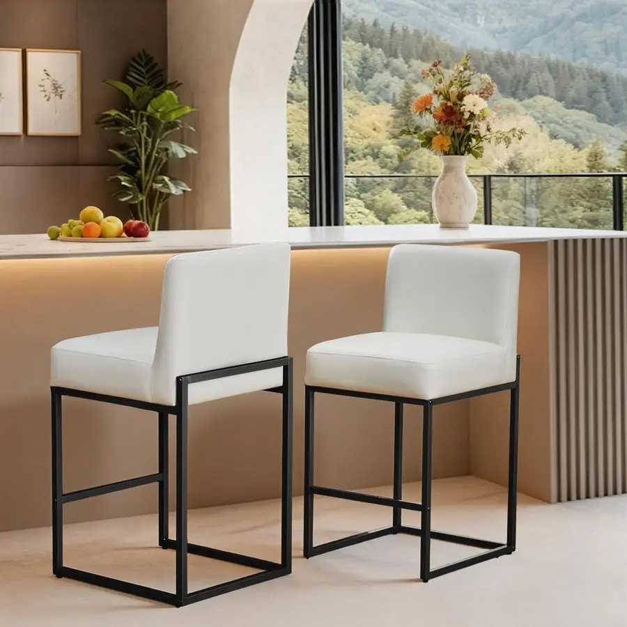

Высота барных стульев, набор барных стульев из 2 штук, современные кухонные барные стулья из искусственной кожи со спинками, барные стулья с металлическими черными каркасами, бежевый