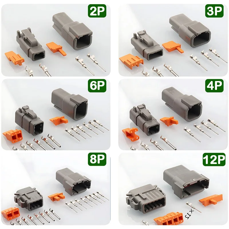 

5/20/100 Sets 2-12 Pin Way Deutsch DTM Series Connector 2P 3P 4P 6P 8P 12P Male Female Docking Harness Plug DTM04-2P DTM06-2S