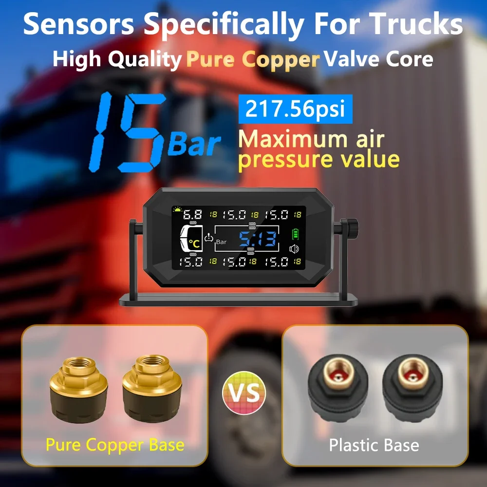 SANAN Автомобиль RV Грузовик Интеллектуальная TPMS Солнечная система контроля давления в шинах 8 бар 15 бар Часы температуры Воздушная сигнализация 6 Датчик колес
