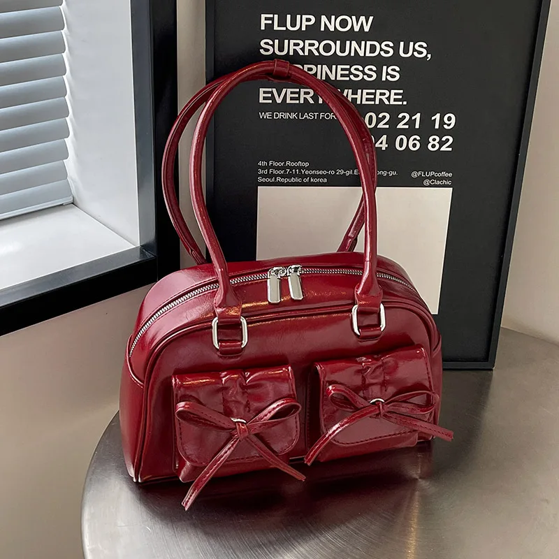 

Новинка 2025, школьная сумка на плечо с балетным бантом, модная корейская сумка на плечо из искусственной кожи большой вместимости, универсальная сумка