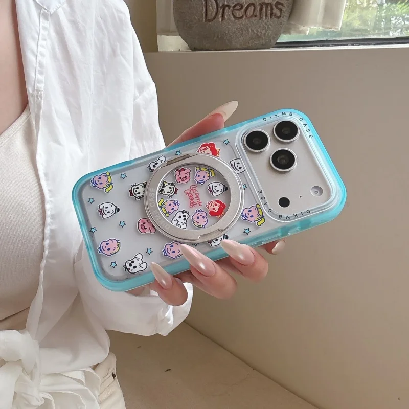 Fashion Cartoon  Boy Girl Dog Phone Case For iPhone 17 Pro 16 15 Pro Max Cover with Rotation Stand For Apple 16 Pro Max