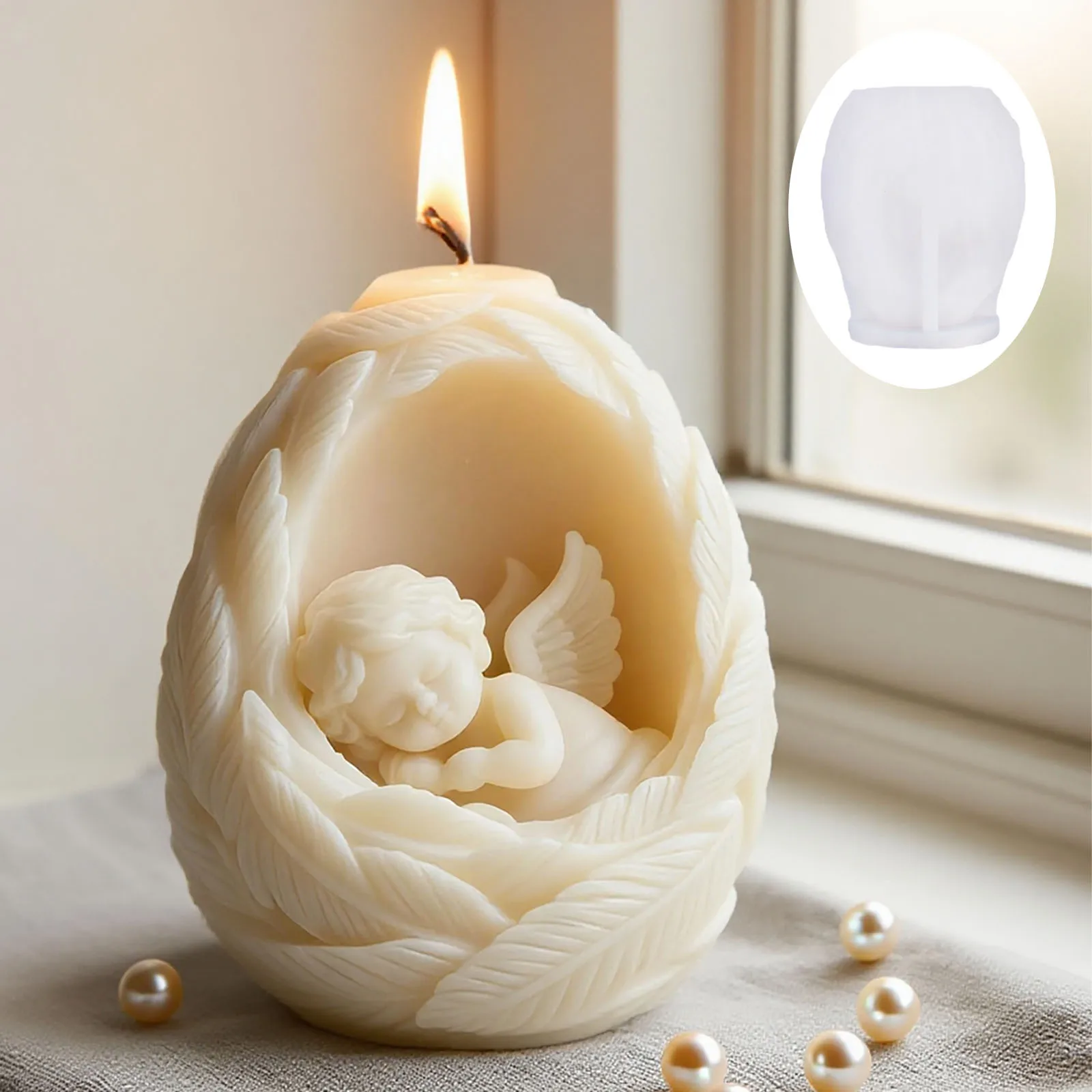 

DIY Scented Candle Silicone Mold - 3D Feather Sleeping Angel Handmade Soap Molds for Candles Making Moulds Supplies Ornament