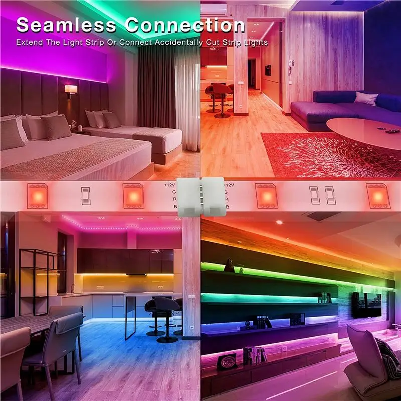 DT35！ LED Strip Connector Kit for 5050 10Mm 4Pin, L Shape 4-Pin LED Connectors , Solderless LED Strip Accessories for DIY