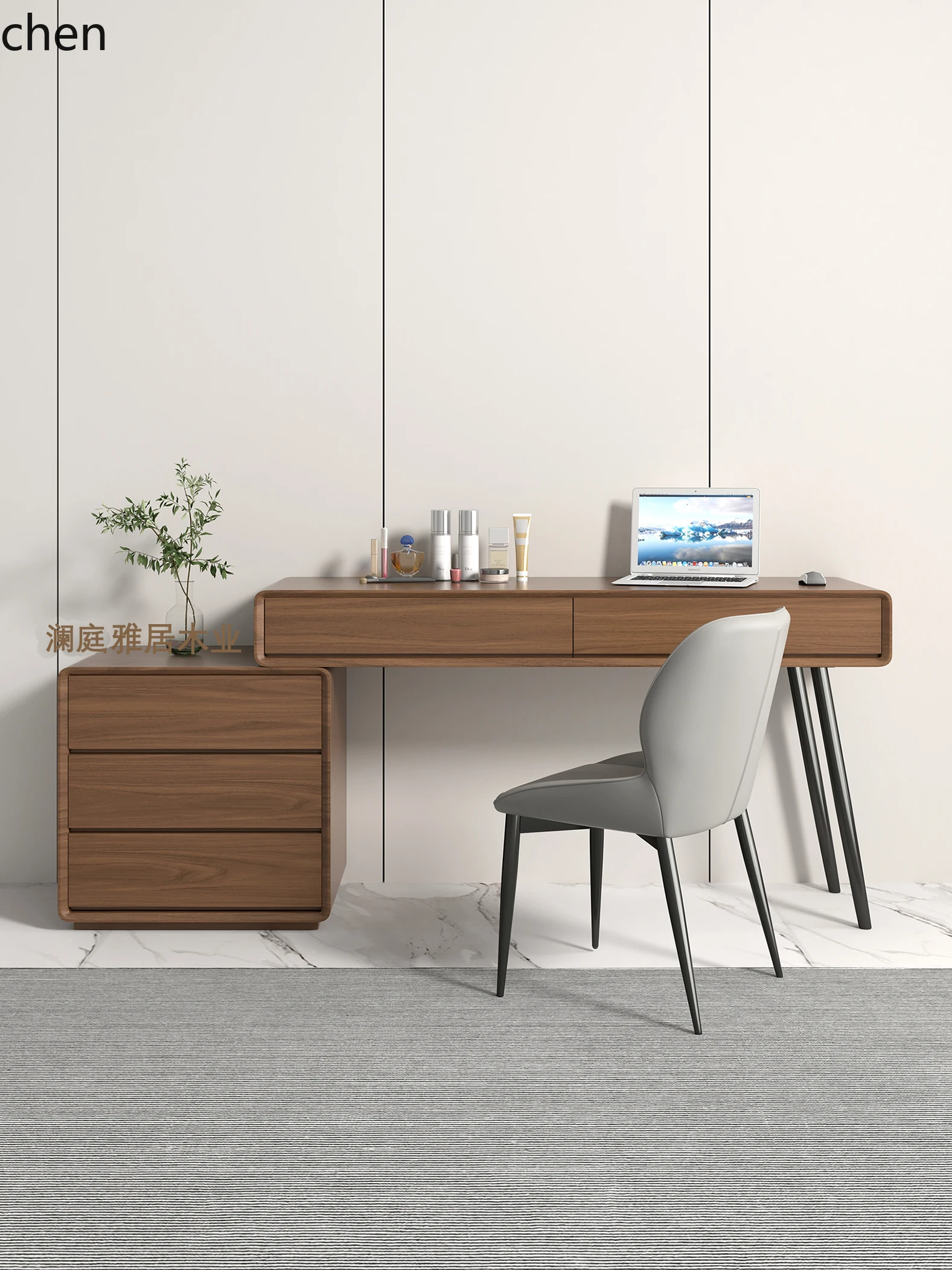 A4 Desk Rotating Desk Walnut Color Corner Solid Wood Computer Desk Dressing Table