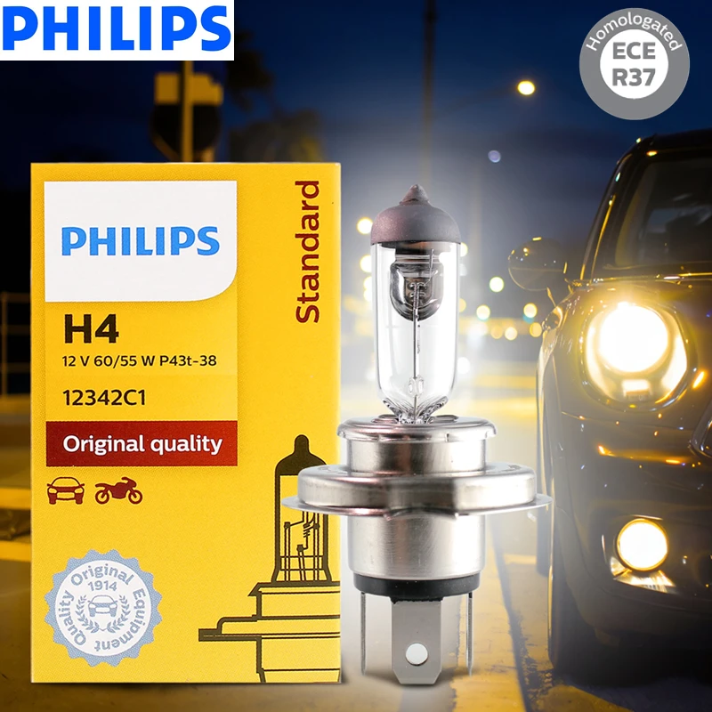 Image of Philips Vision H4 12V 60/55W P43t Original Auto-Halogenkopflampen 3200K Standard Ersetzen Sie den echten Fern- und Abblendlicht 12342C1
