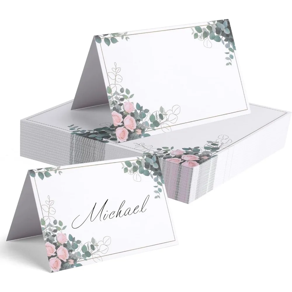 

100 упаковок карточек для сервировки стола — 4 x 2,5 сложенных карточек для палаток, карточек с именем эвкалипта для свадеб, вечеринок, мероприятий