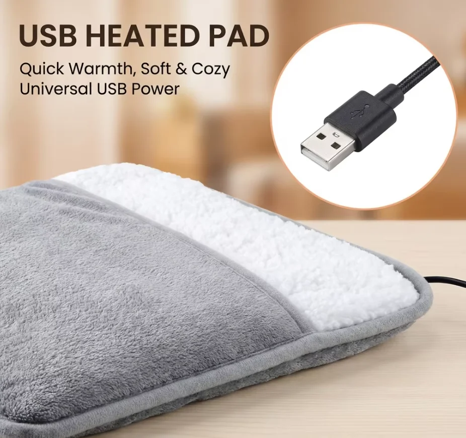 Winter Electric Foot Heating Pad USB Charging Soft Plush Washable Foot Warmer Heater Improve Sleeping Household Foot Warming Mat image 2