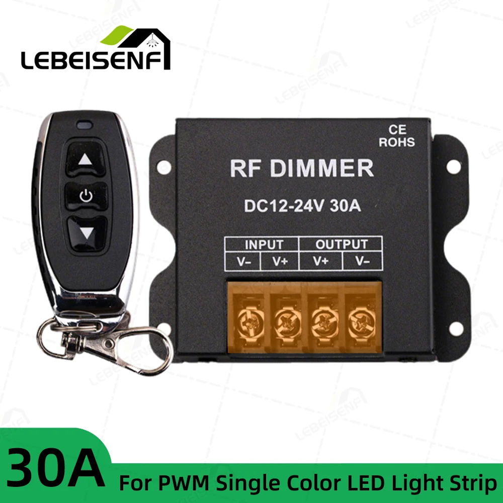30A LED Dimmer Controller 12-24V Low Voltage with 3 Key RF Wireless Remote for 2835 5050 Single Color LED Light Strip​