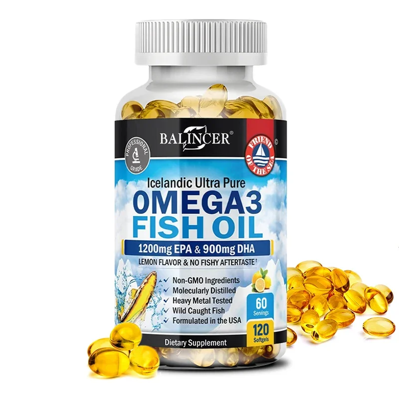 Cápsulas de óleo de peixe Omega 3 - Suplemento ultrapuro - Promove a saúde das articulações, dos olhos, da pele, apoia ácidos gordos, suporte imunológico