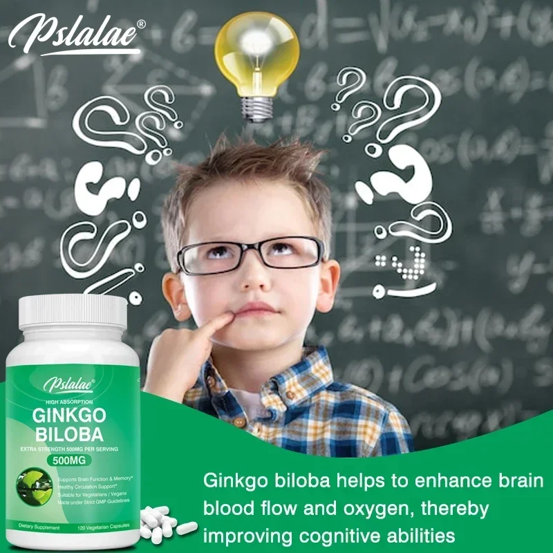 Ginkgo Biloba 500 Mg Extra Strength - Supports Brain Function and Memory, Focus, Stress Relief, 120 Veggie Capsules