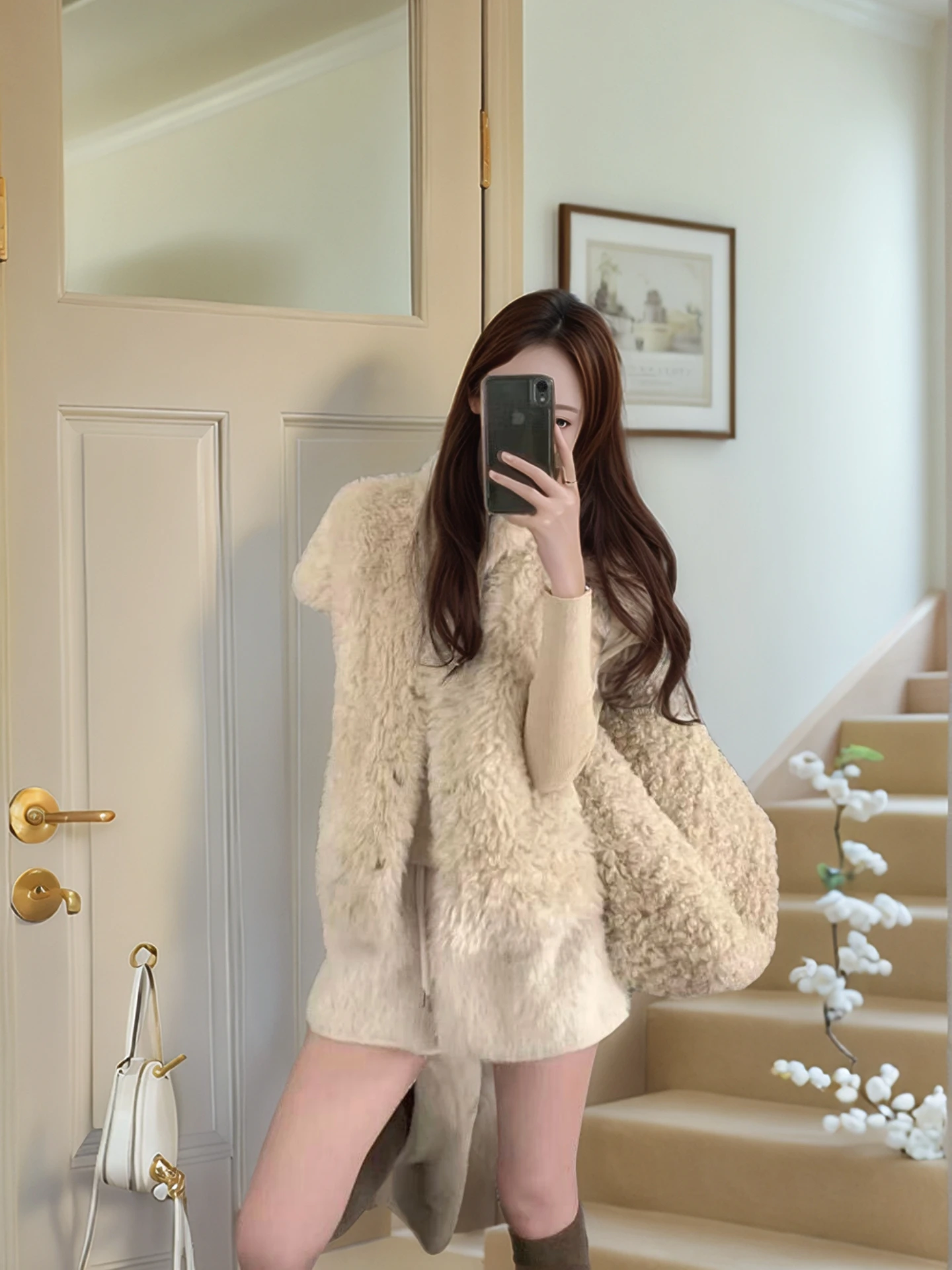 

Женский меховой жилет из искусственного меха под овчину, осенне-зимний, с высоким воротником, свободного кроя, на пуговицах