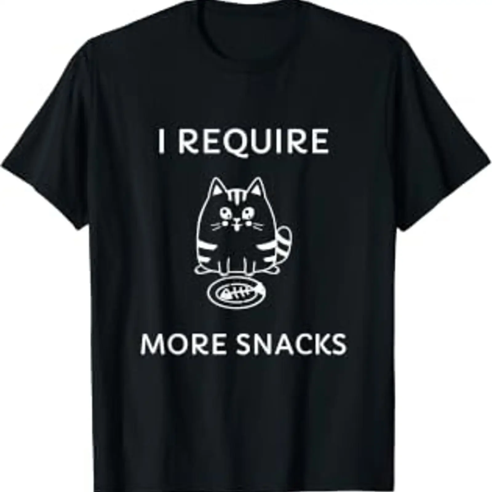 I Require More Snacks Men's Funny Cat T Shirt for Kids and Adults black s vintage Washed Top For Everyday Wear Versatile