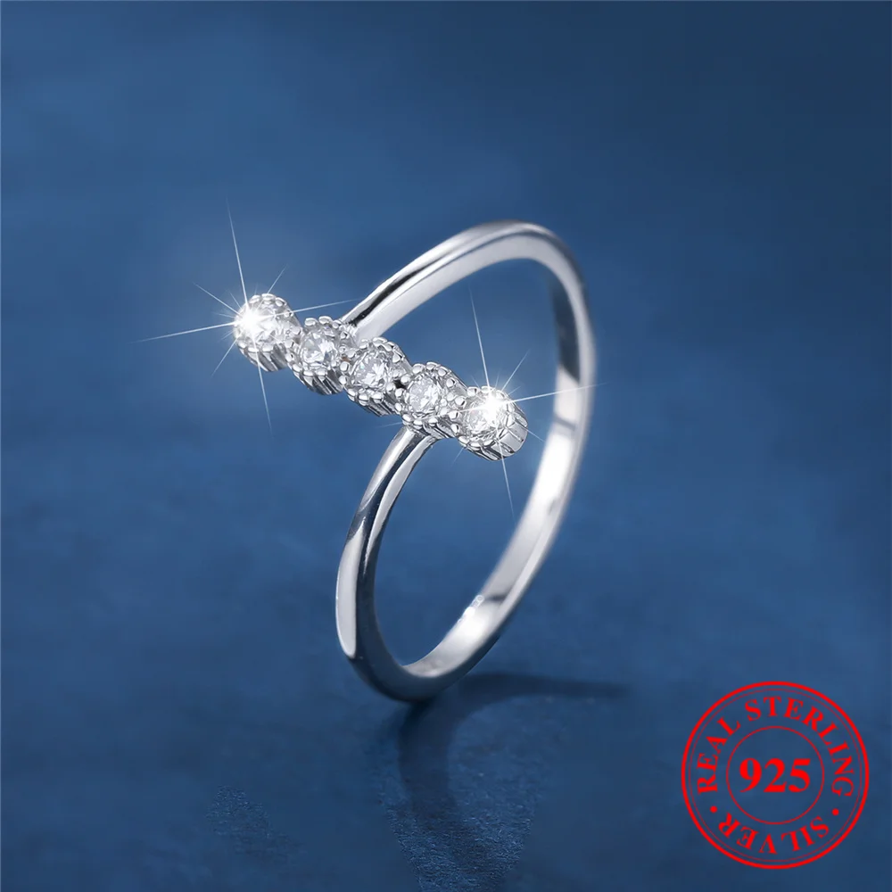 خاتم خطوبة أبيض مستدير للنساء ، فضة إسترليني حقيقية ، مجوهرات زفاف سوليتير عتيقة