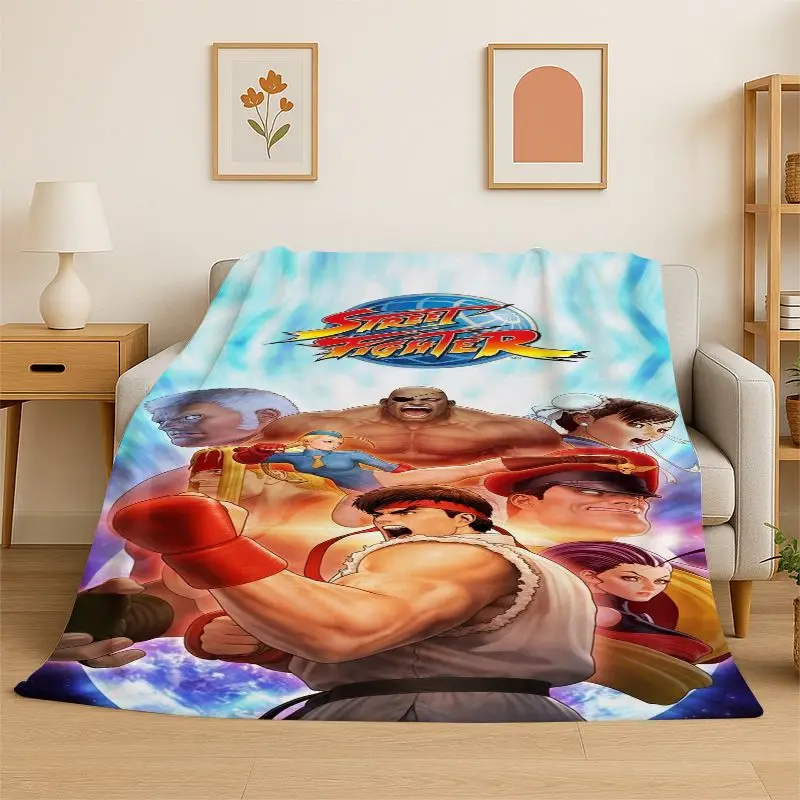 Retro Street Fighter Games Cartoon Flannel Blanket Soft Warm Throw Blanket for Bedroom Living Room Bed Travel Camping Picnic
