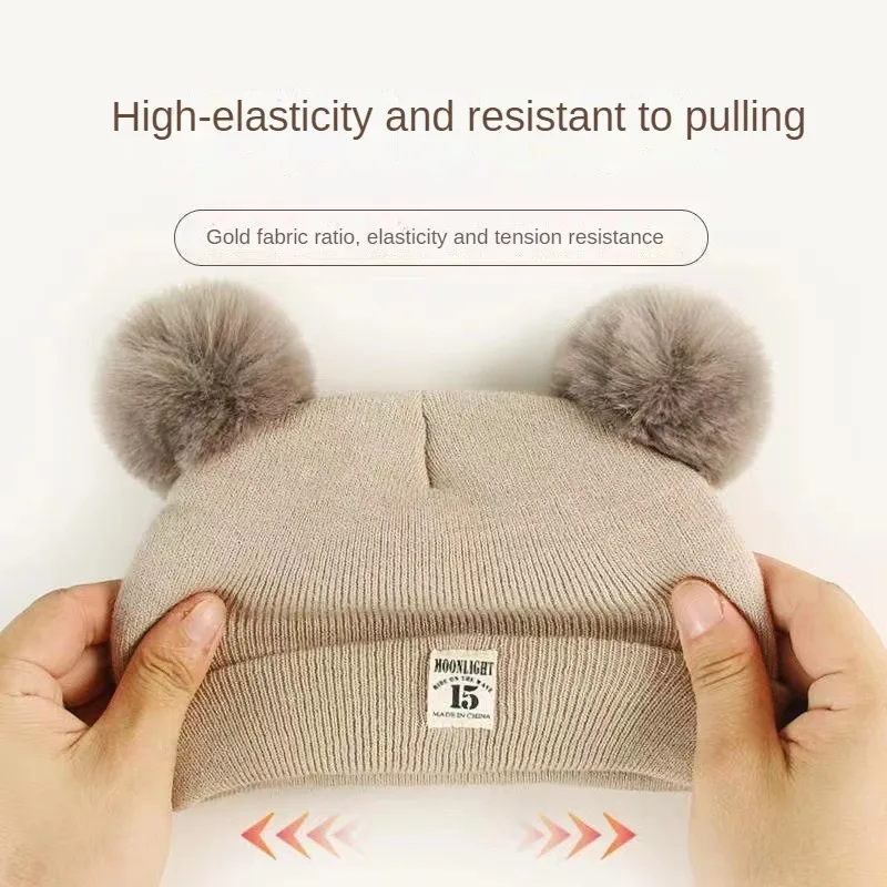 Baby Hat Autumn and Winter Baby Thickened Warm Knitted Cap Solid Colour Baby Knitted Fleece Cap Children\'s Hats