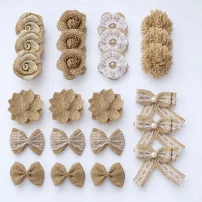 

24pcs 1 Set Jute Flowers Burlap Floral Ornaments Diy Vintage Handmade Craft Materials Rustic Wedding Party Christmas Decoration