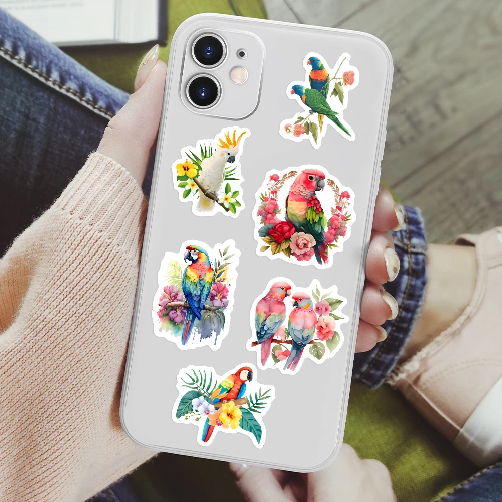 Watercolor Parrot Stickers Colorful Bird DIY for Laptop Skateboard Luggage Cup Bike Motorcycle Phone PVC Waterproof Child Toys