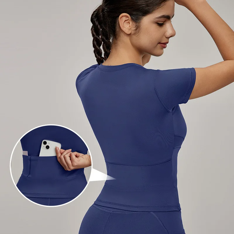 

Женская высококачественная футболка для йоги для похудения, спортивный топ с короткими рукавами и полной молнией для тренировок по пилатесу, верхняя одежда для верховой езды