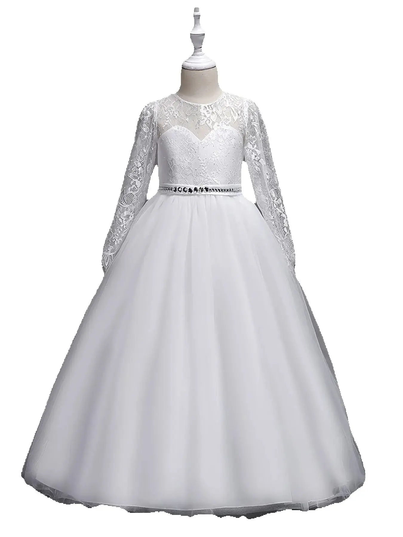 

Белое европейское и американское популярное детское платье подружки невесты, кружевная большая юбка с длинными рукавами, платье принцессы с цветочным узором для девочек