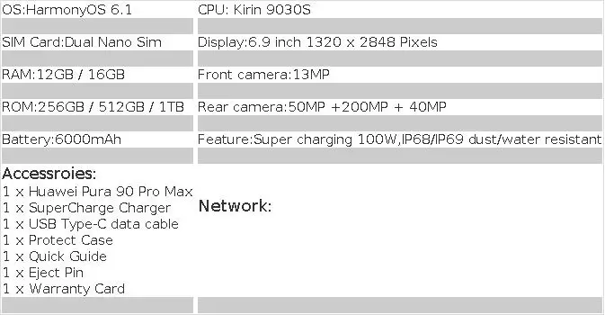 Original Huawei Pura 90 Pro Max Mobile Phone 6.9" OLED 120Hz Kirin 9030S HarmonyOS 6.1 Cam 200MP Battery 6000mAh Smartphone