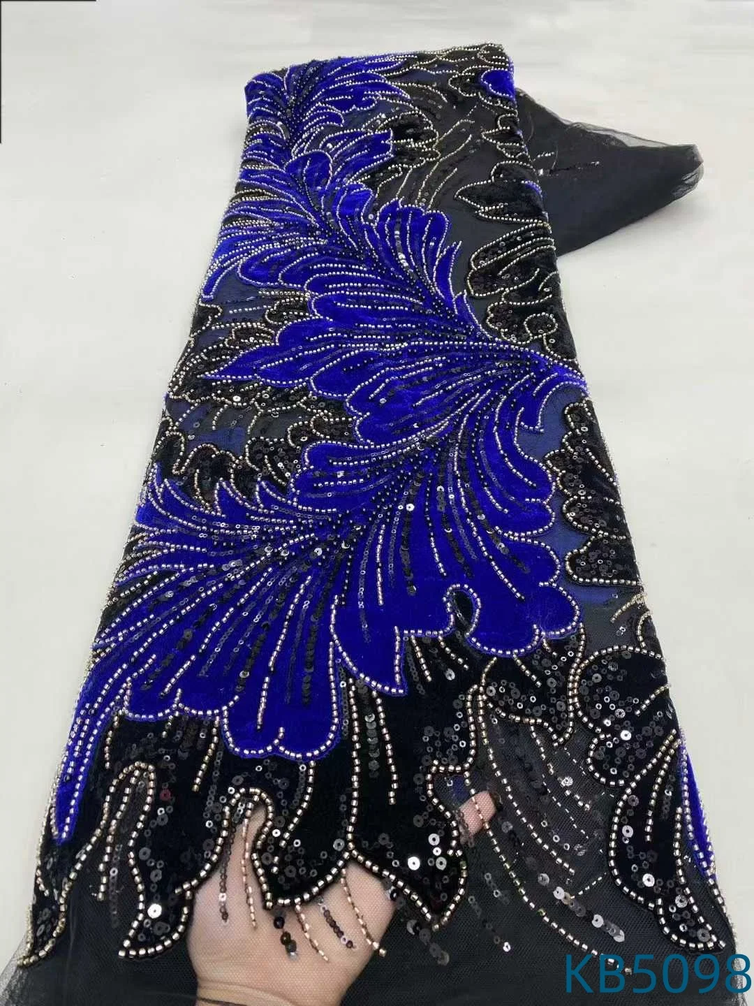 African Lace Fabric 5 Yards High Quality 2025 Velvet Sequins Embroidery Beaded French Mesh Tulle Lace Fabrics For Sewing KB5098