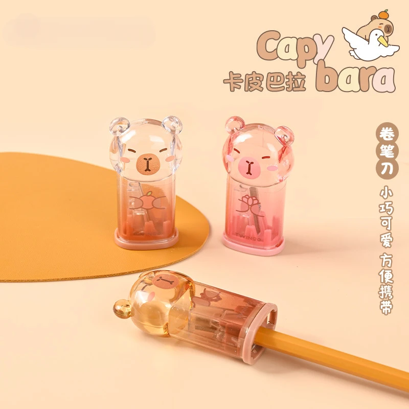 

1PC kawaii transparent capybara Pencil Sharpener Safe Steel Blade Sharpener For Eyebrow Liner Eyeliner pencil School Supplies