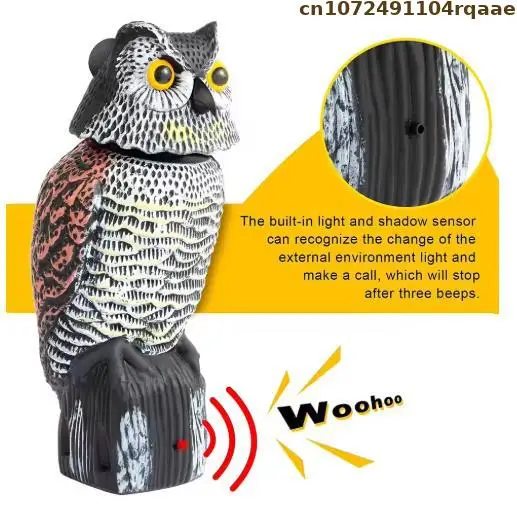 Fake Owl Decoy Plastic Owl Scarecrow Sculpture with Rotating Head and Sound for Garden Yard Bird Repellent Outdoor